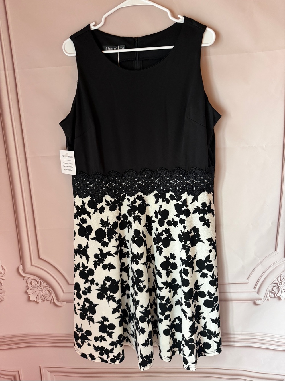 OWIN ✨ Women’s Floral Lace A-Line Swing Dress XXL NWT Black White